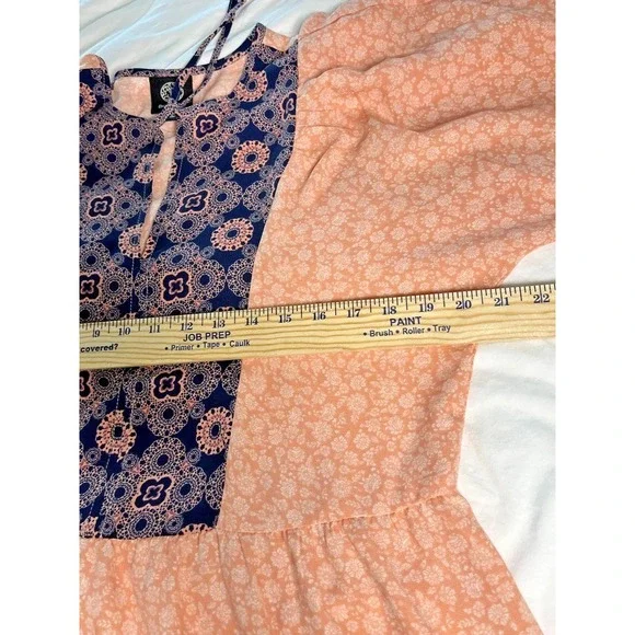Bobeau Peasant Dress Sz M Coral/Navy Colorblock Boho Tassels - Picture 9 of 11